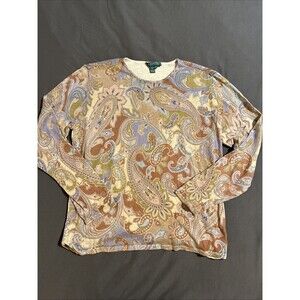 VTG Lauren Ralph Lauren Silk Cashmere Paisley Sweater Womens 2XL Pullover